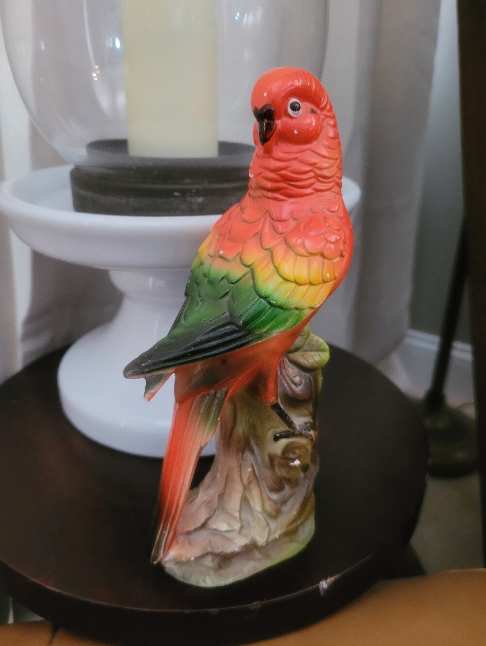 Vintage Mid-Century Ceramic Parrot Figurine - Colorful Red & Green Tropical Bird